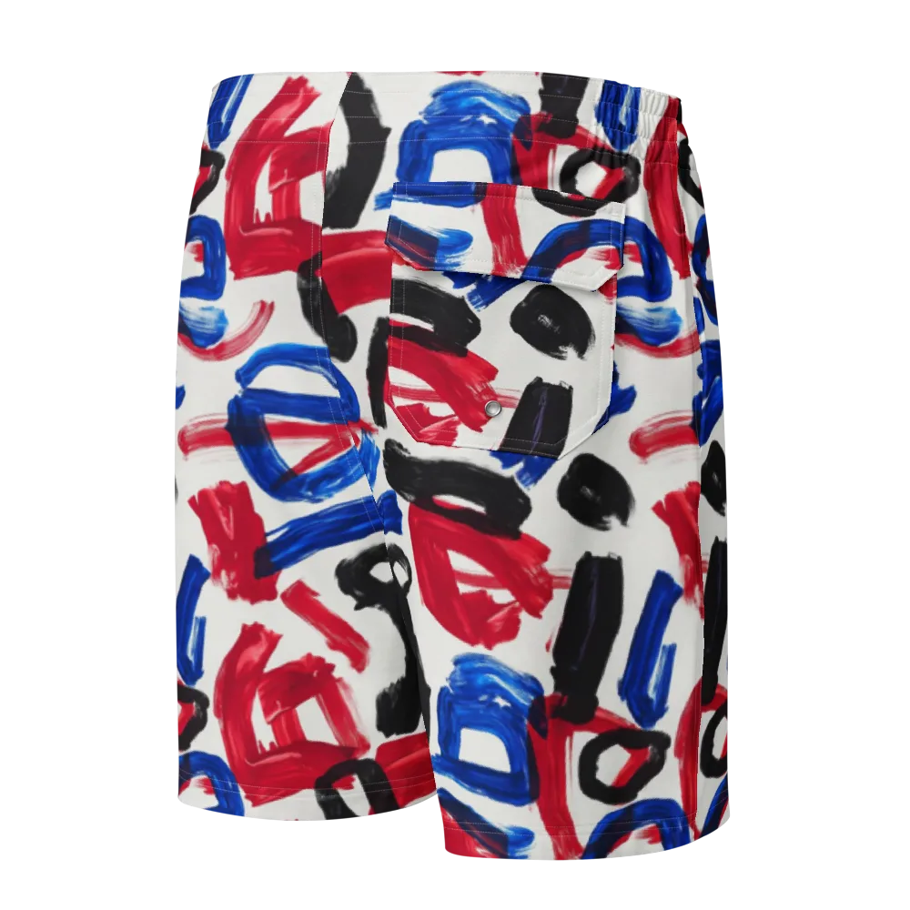 Red White Blue Brushline on Men's Board Shorts — Back