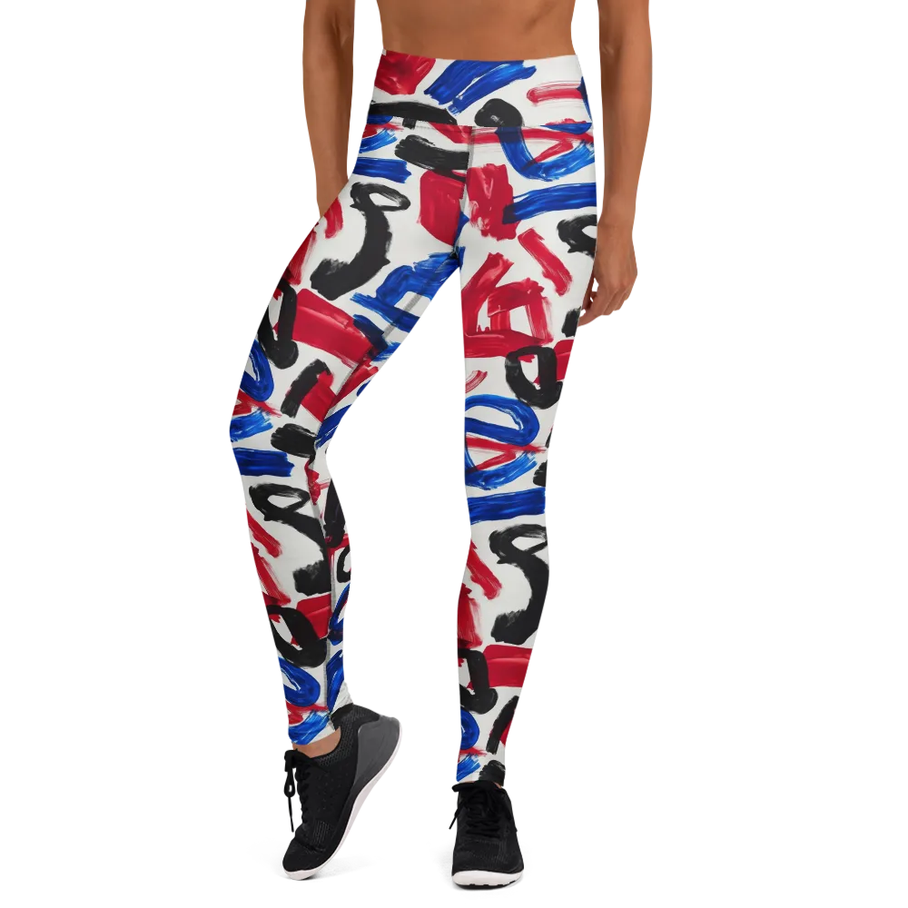 Red White Blue Brushline on Yoga Leggings — Front