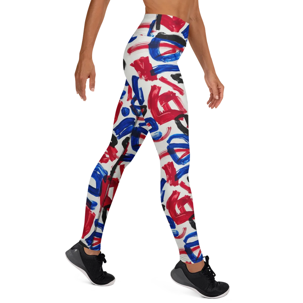 Red White Blue Brushline on Yoga Leggings — Right