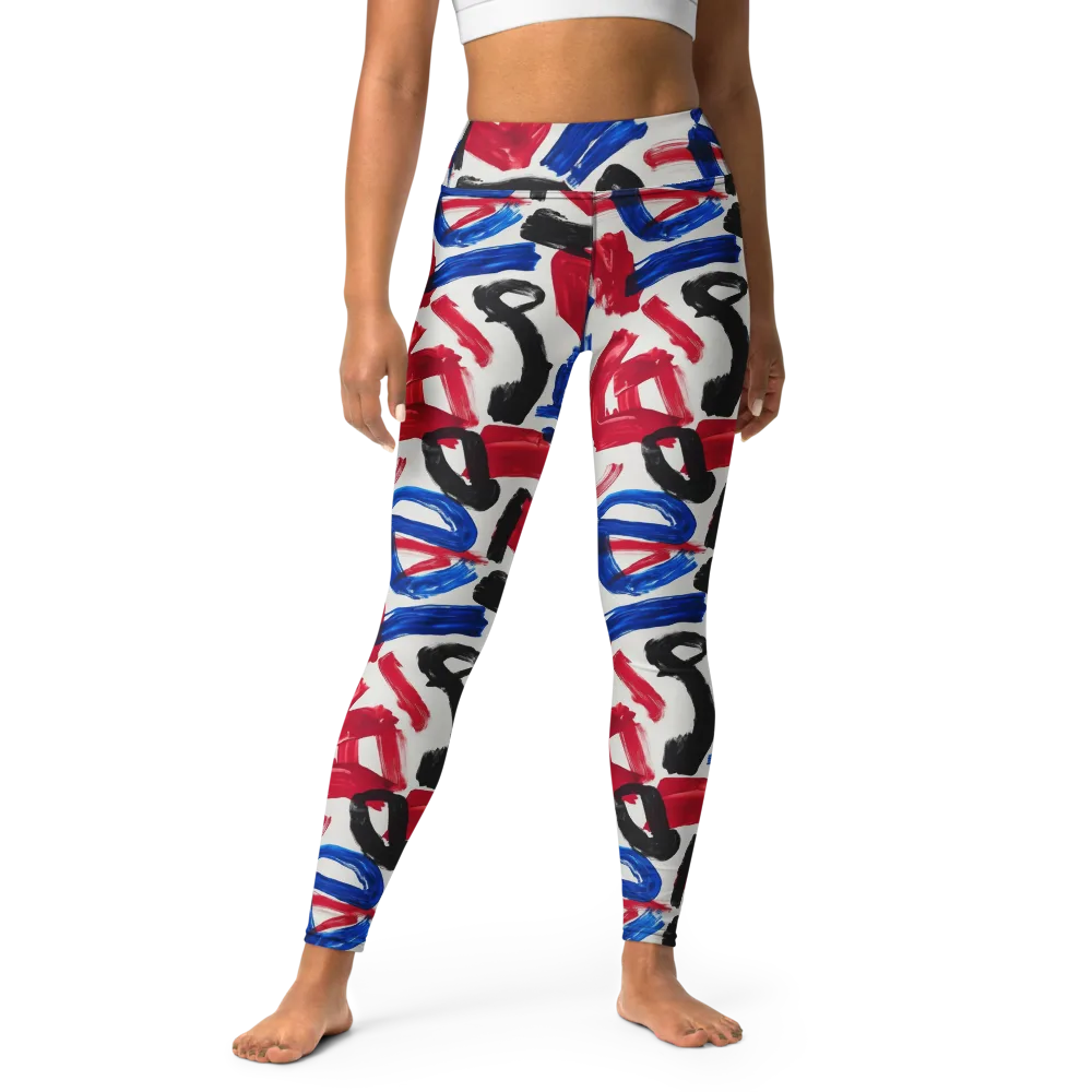 Red White Blue Brushline on Yoga Leggings — Front