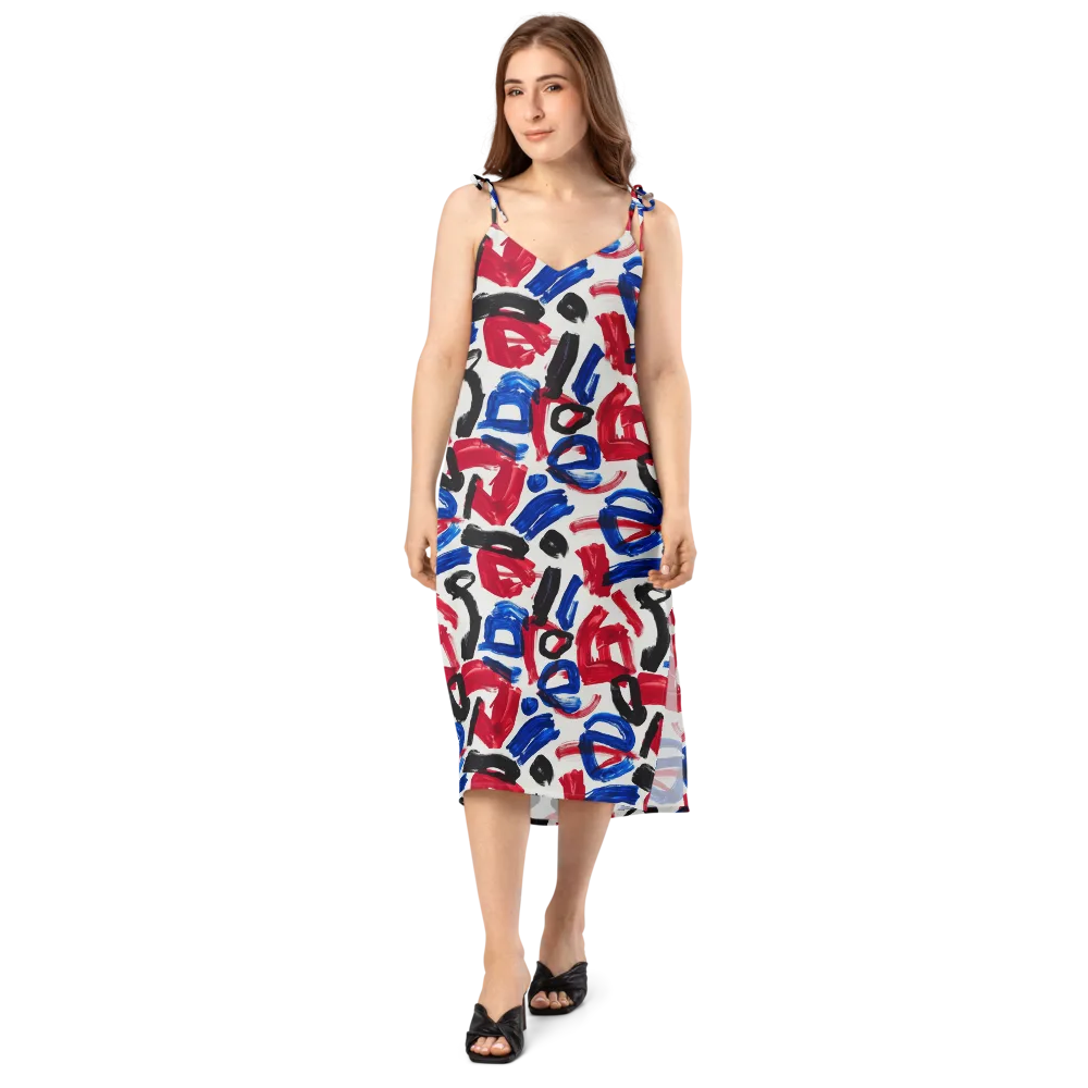Red White Blue Brushline on Slip Dress — Front