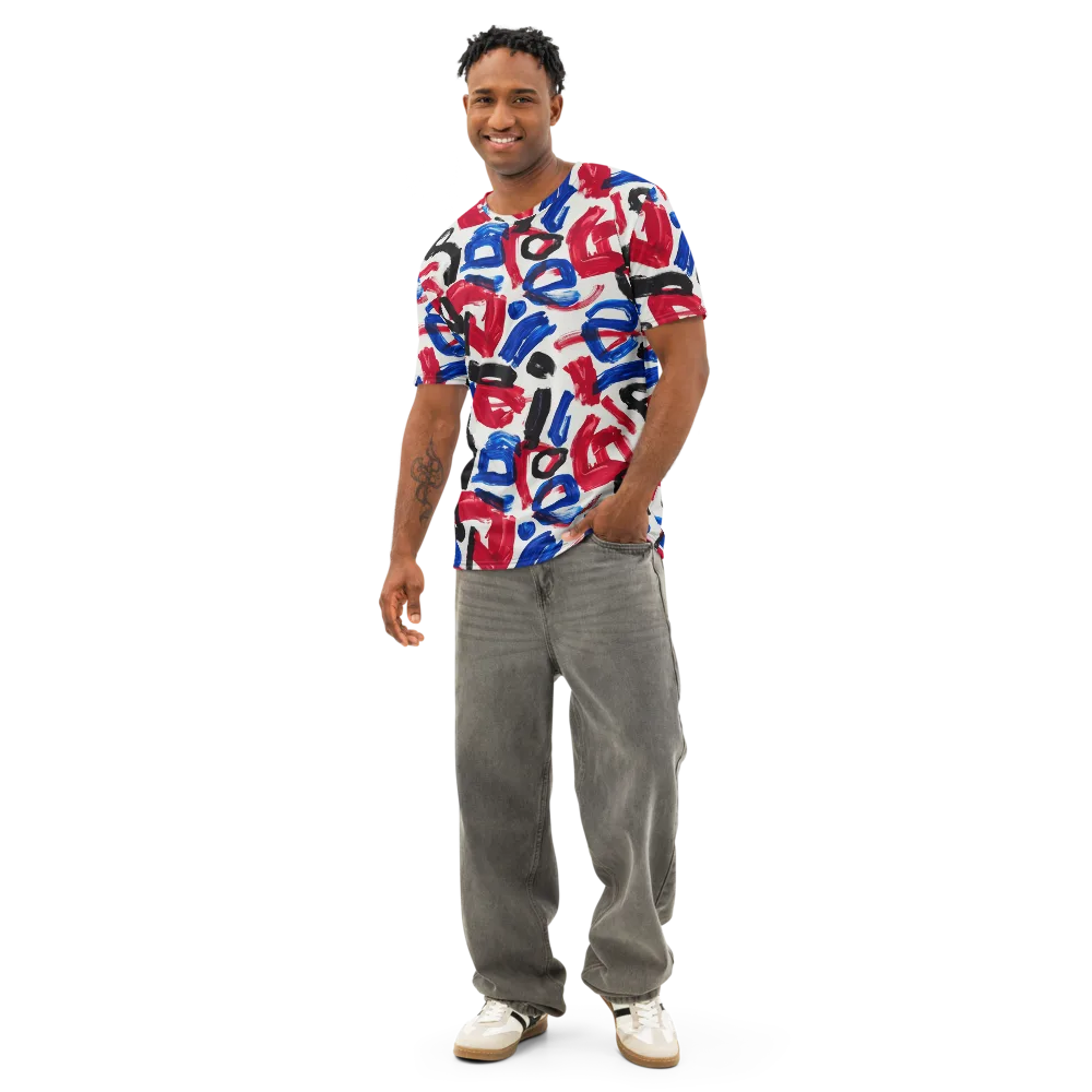 Red White Blue Brushline on Men's Cotton Crew Neck T-Shirt — Front