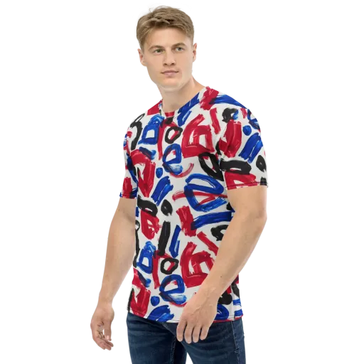 Red White Blue Brushline on a Men's Crew Neck T-Shirt