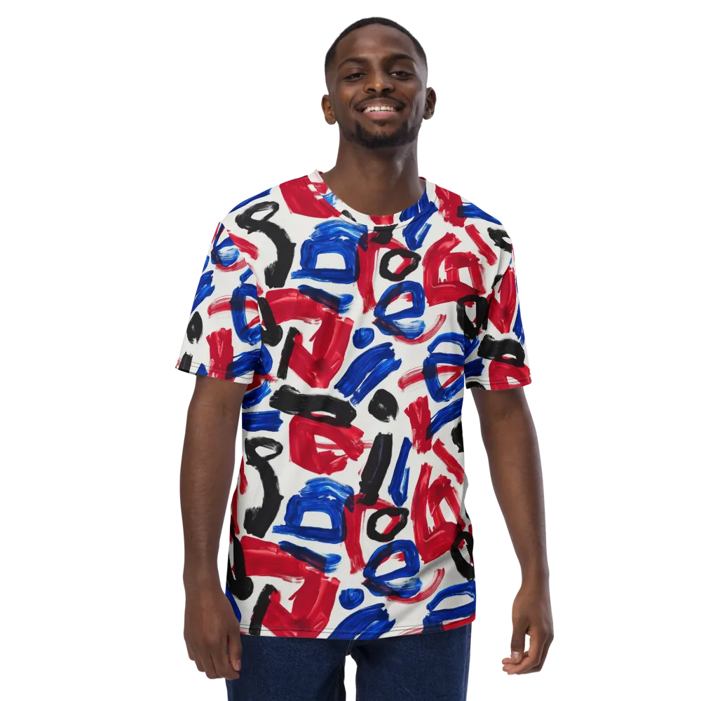 Red White Blue Brushline on Men's Crew Neck T-Shirt — Front