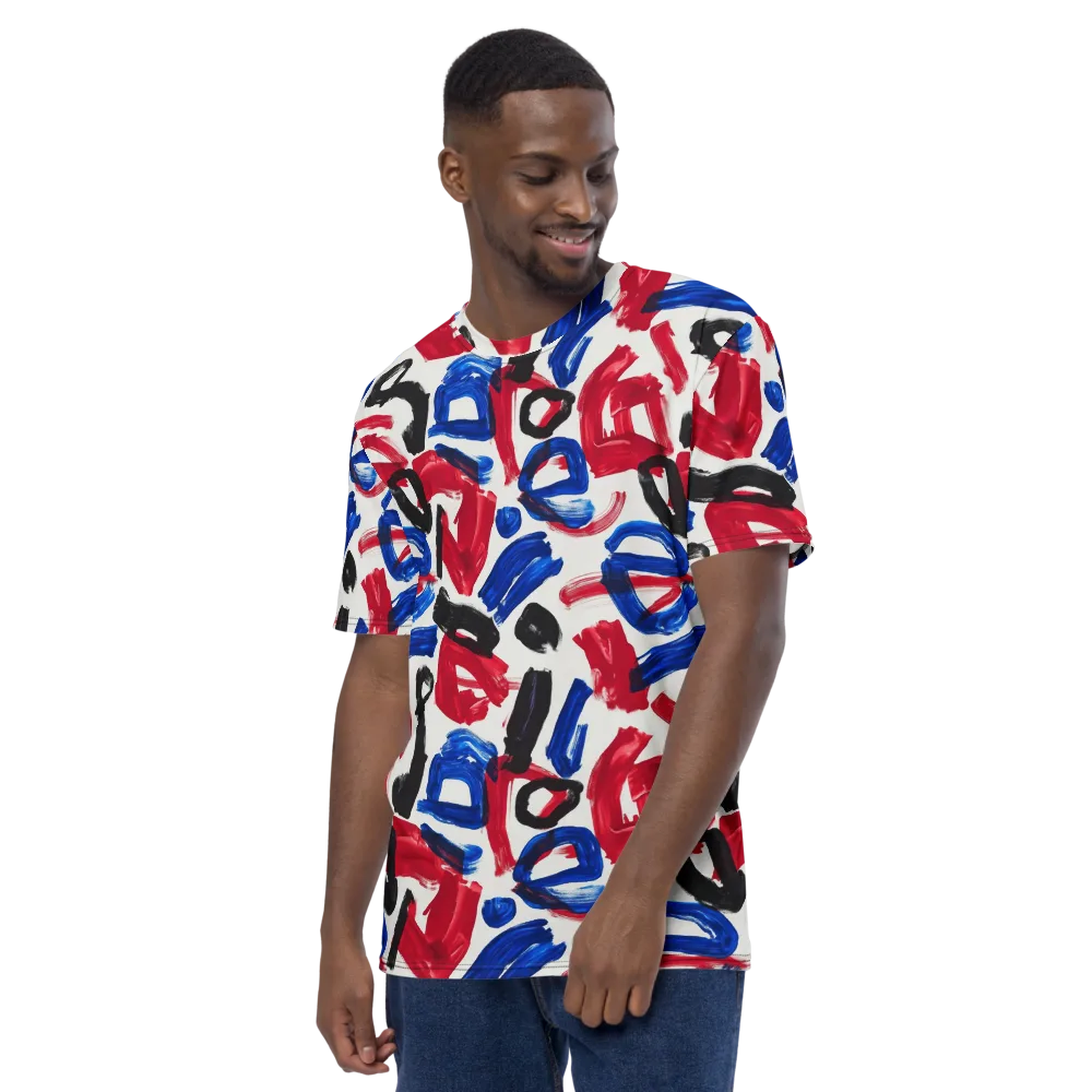 Red White Blue Brushline on Men's Crew Neck T-Shirt — Left