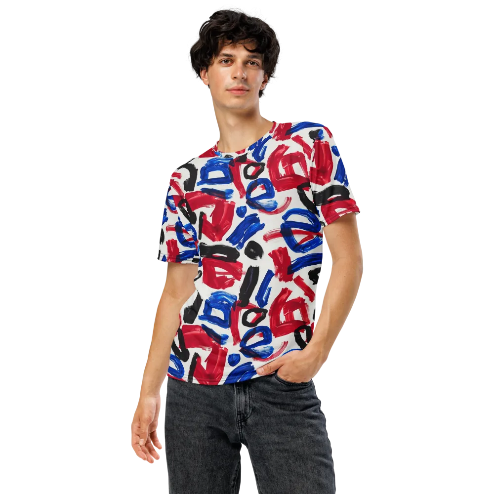 Red White Blue Brushline on Men's Crew Neck T-Shirt — Front