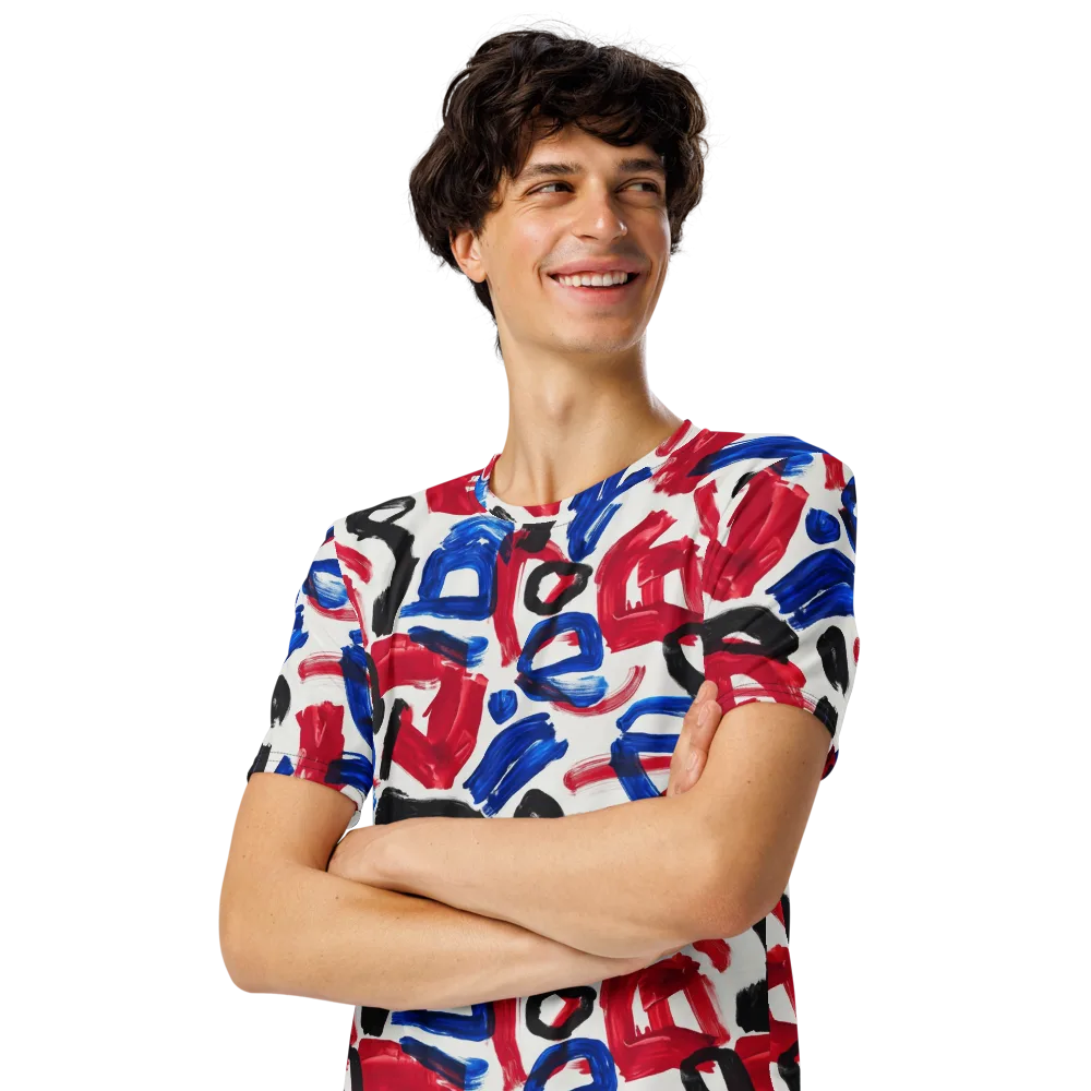 Red White Blue Brushline on Men's Crew Neck T-Shirt — Left Front
