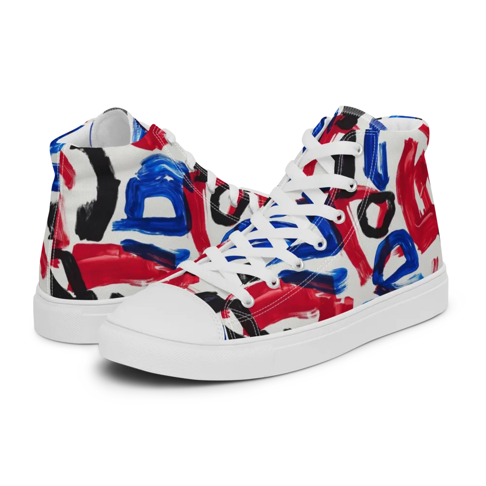Red White Blue Brushline on Men's High Top Canvas Shoes — Left
