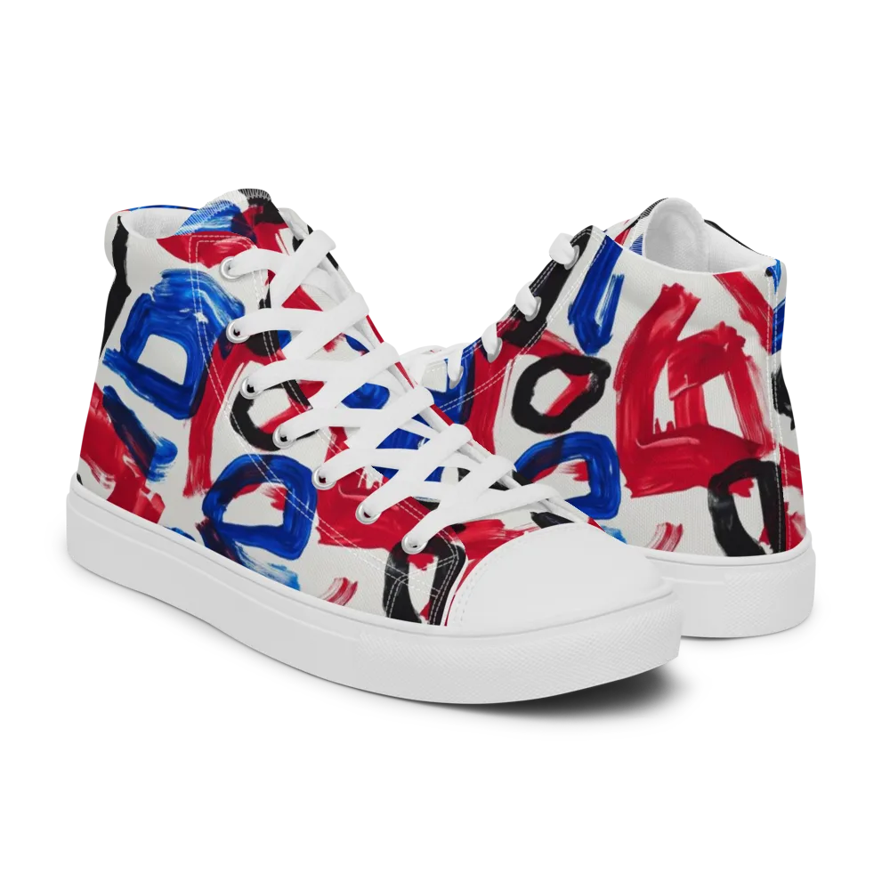Red White Blue Brushline on Men's High Top Canvas Shoes — Right