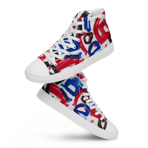 Red White Blue Brushline on a Men's High Top Canvas Shoes