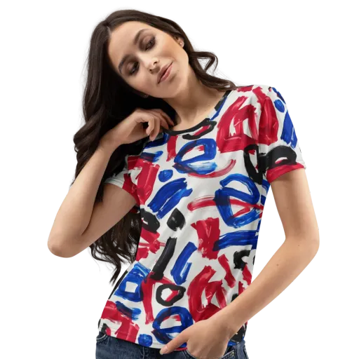 Red White Blue Brushline on a Women's Crew Neck T-Shirt