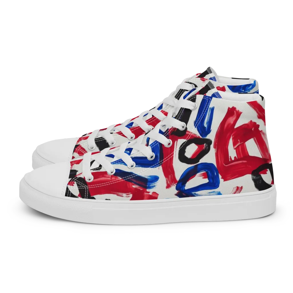 Red White Blue Brushline on Women's High Top Canvas Shoes — Left
