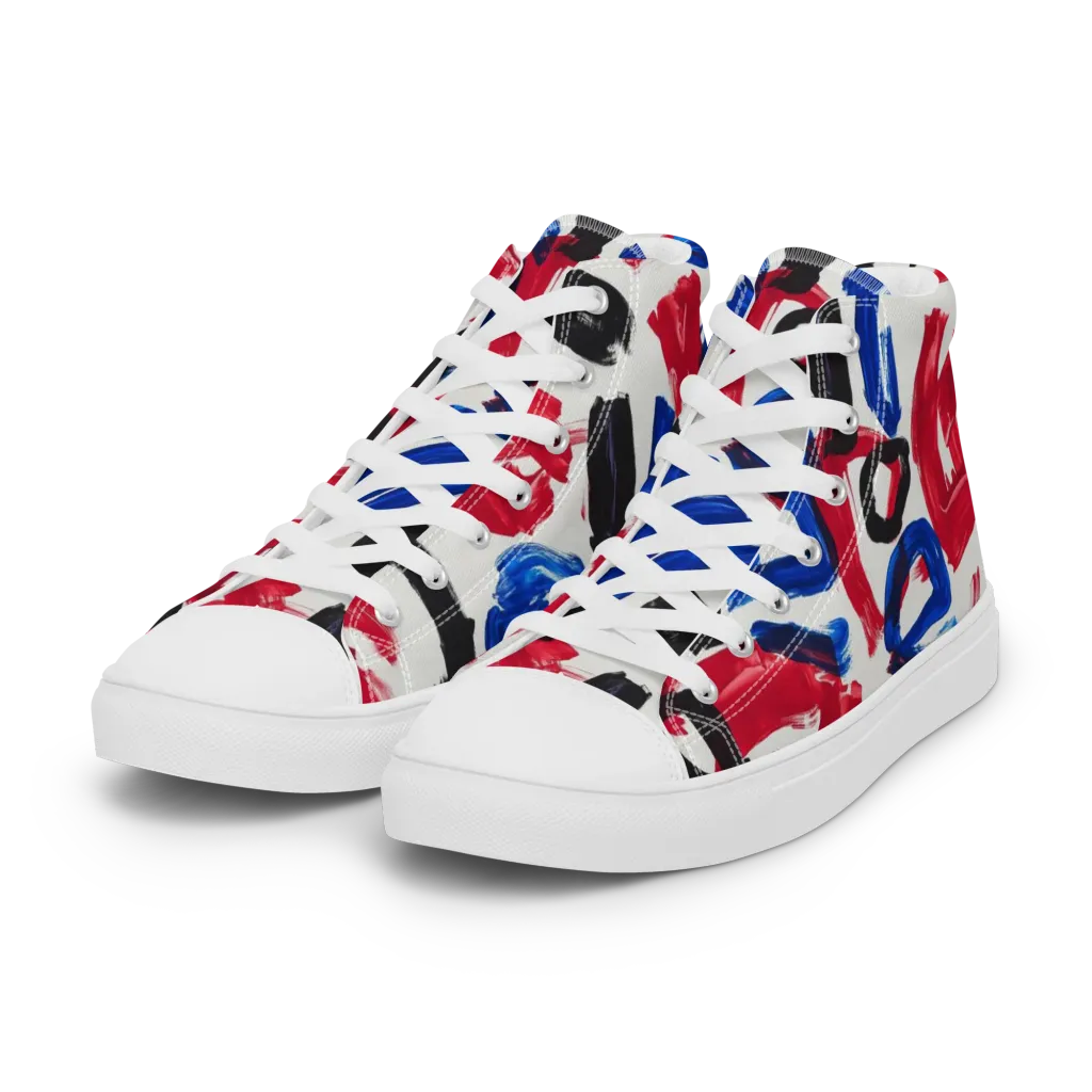 Red White Blue Brushline on Women's High Top Canvas Shoes — Left Front