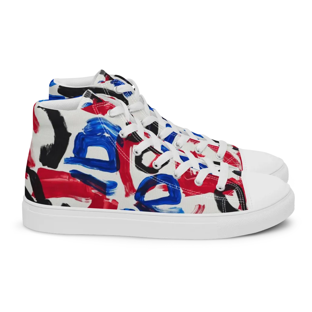 Red White Blue Brushline on Women's High Top Canvas Shoes — Right