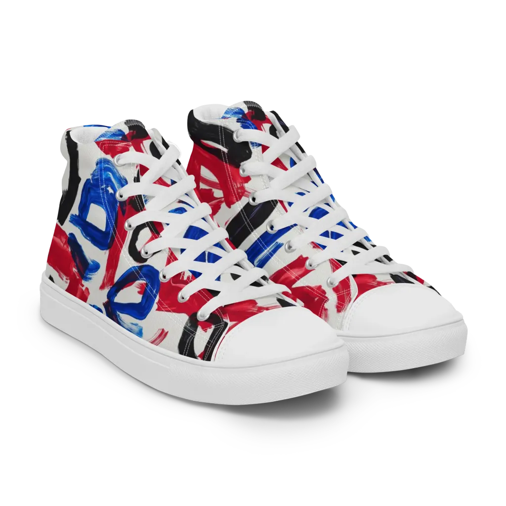 Red White Blue Brushline on Women's High Top Canvas Shoes — Right Front