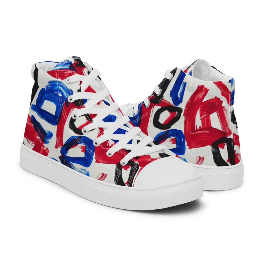 Red White Blue Brushline on Women's High Top Canvas Shoes — Right