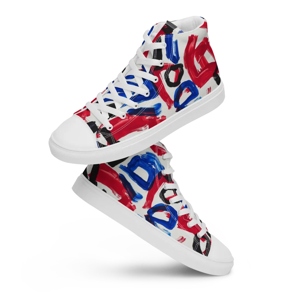 Red White Blue Brushline on Women's High Top Canvas Shoes — Front