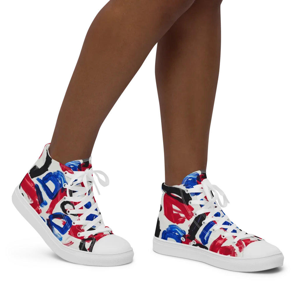 Red White Blue Brushline on Women's High Top Canvas Shoes — Right