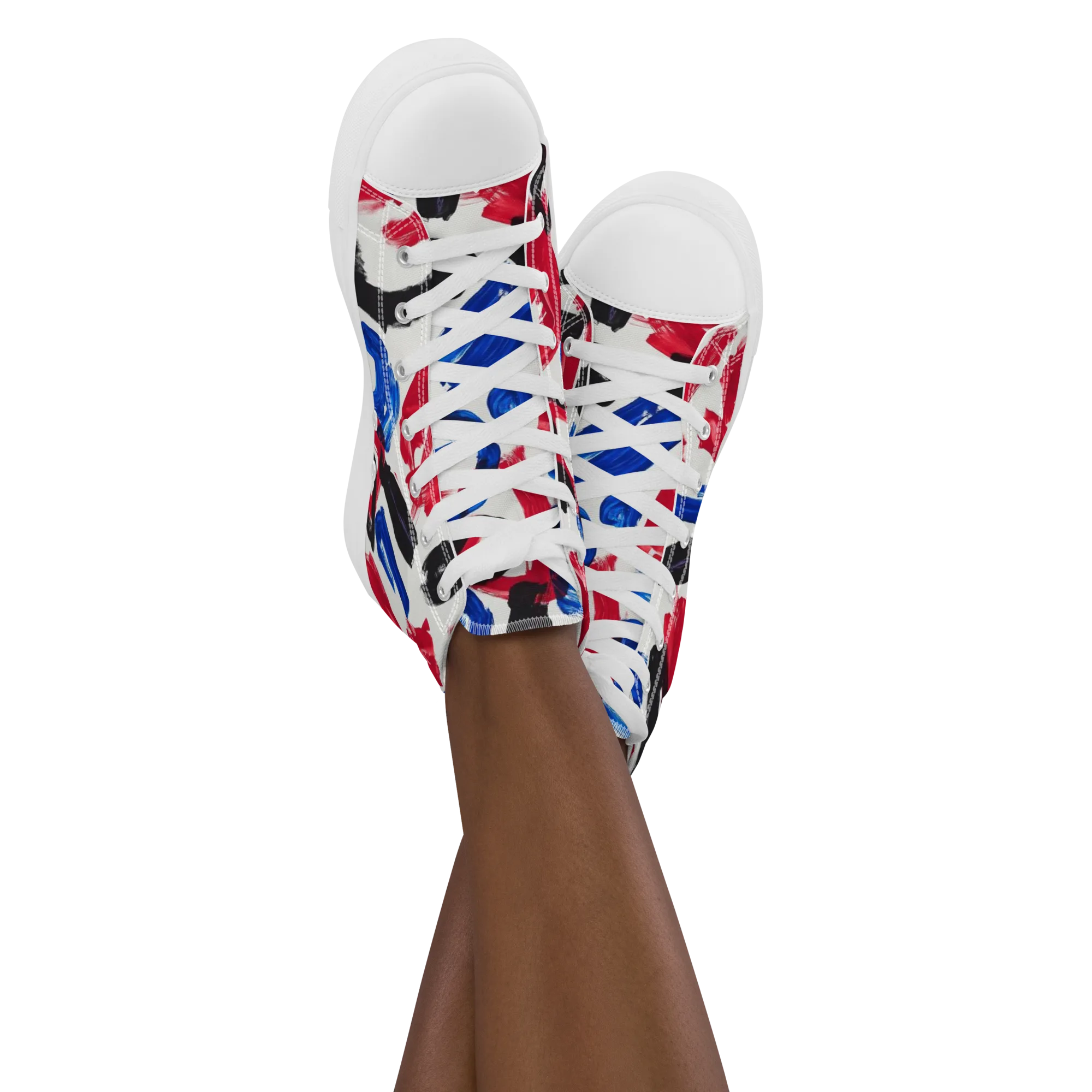 Red White Blue Brushline on Women's High Top Canvas Shoes — Front