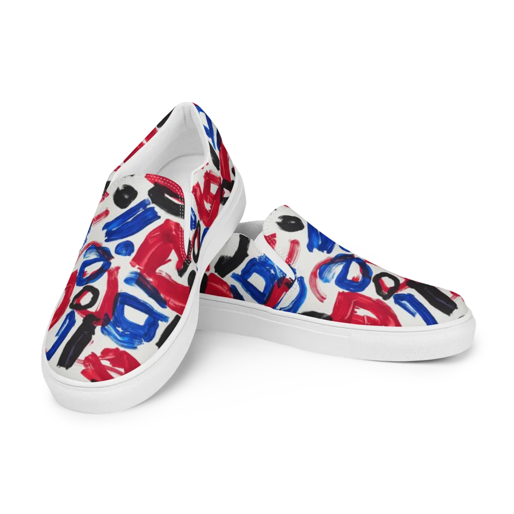 Red White Blue Brushline on Men's Slip-On Canvas Shoes — Left Front