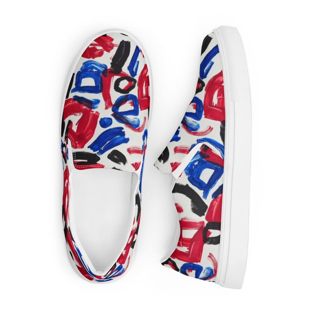 Red White Blue Brushline on Men's Slip-On Canvas Shoes — Front