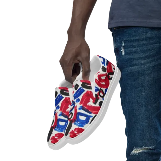 Red White Blue Brushline on a Men's Slip-On Canvas Shoes