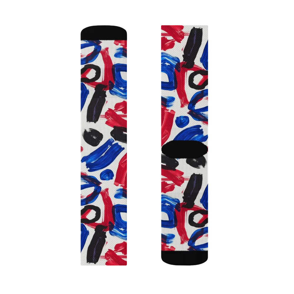 Red White Blue Brushline on Socks — Left Sock