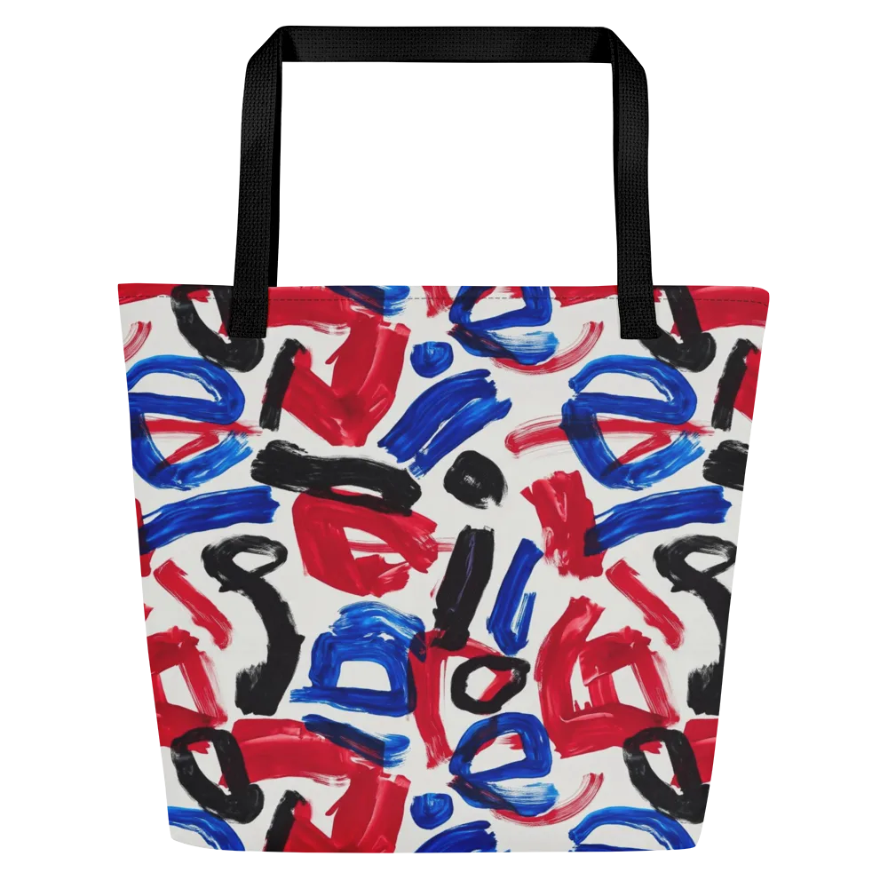 Red White Blue Brushline on Large Tote Bag W/ Pocket — Front