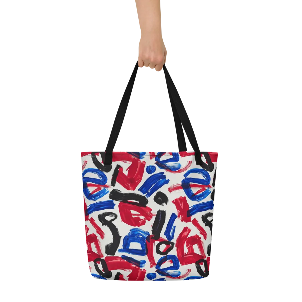 Red White Blue Brushline on Large Tote Bag W/ Pocket — Front