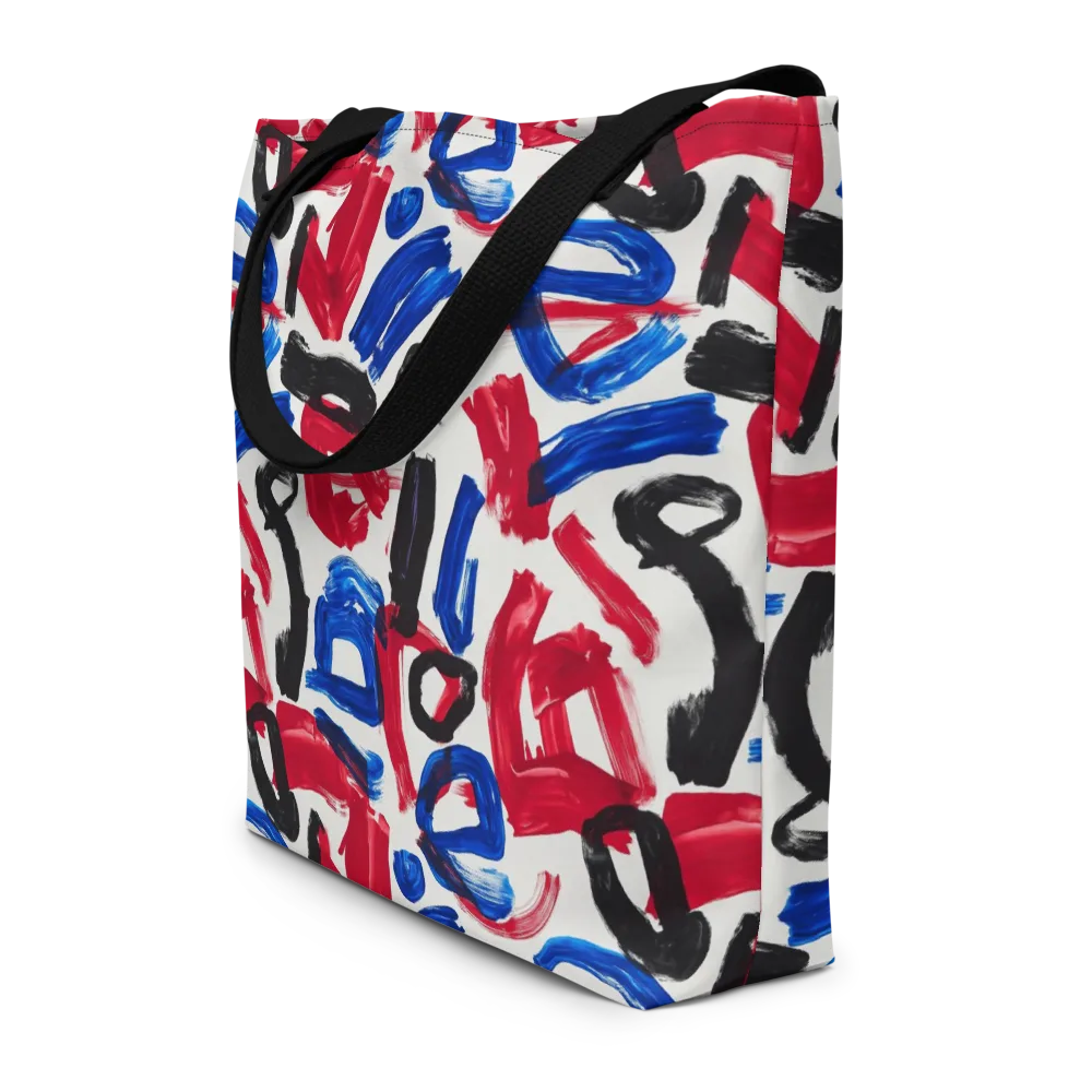 Red White Blue Brushline on Large Tote Bag W/ Pocket — Front