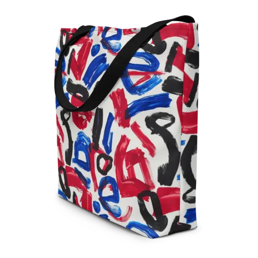 Red White Blue Brushline on a Large Tote Bag W/ Pocket