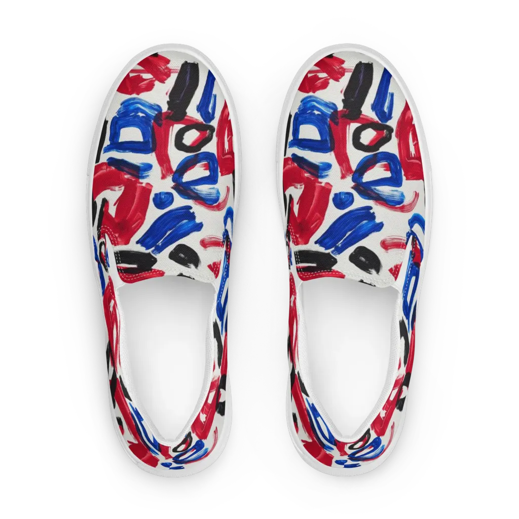 Red White Blue Brushline on Women's Slip-On Canvas Shoes — Front