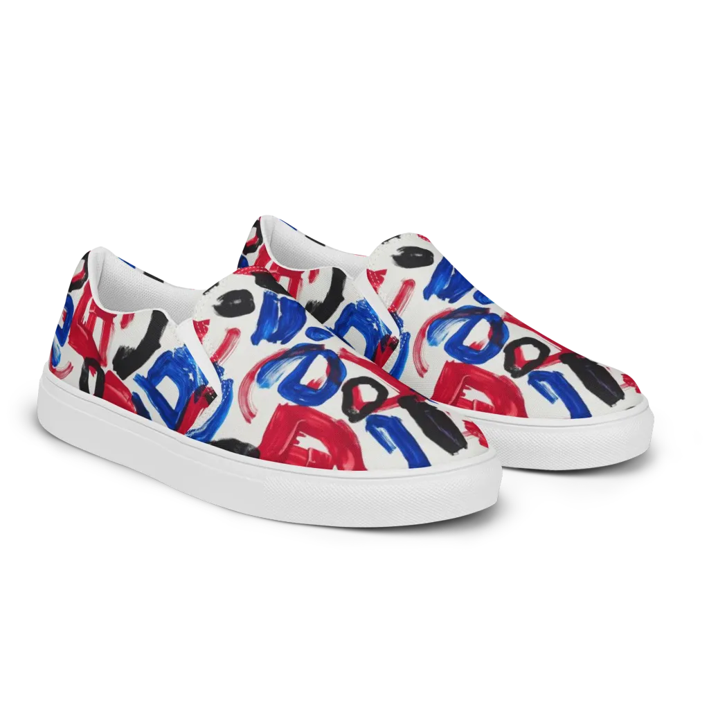Red White Blue Brushline on Women's Slip-On Canvas Shoes — Right Front