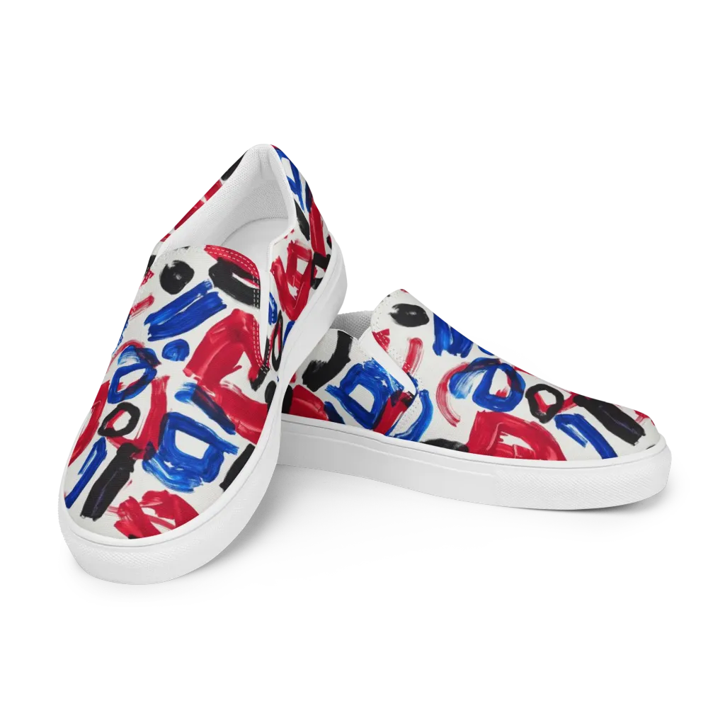 Red White Blue Brushline on Women's Slip-On Canvas Shoes — Left Front