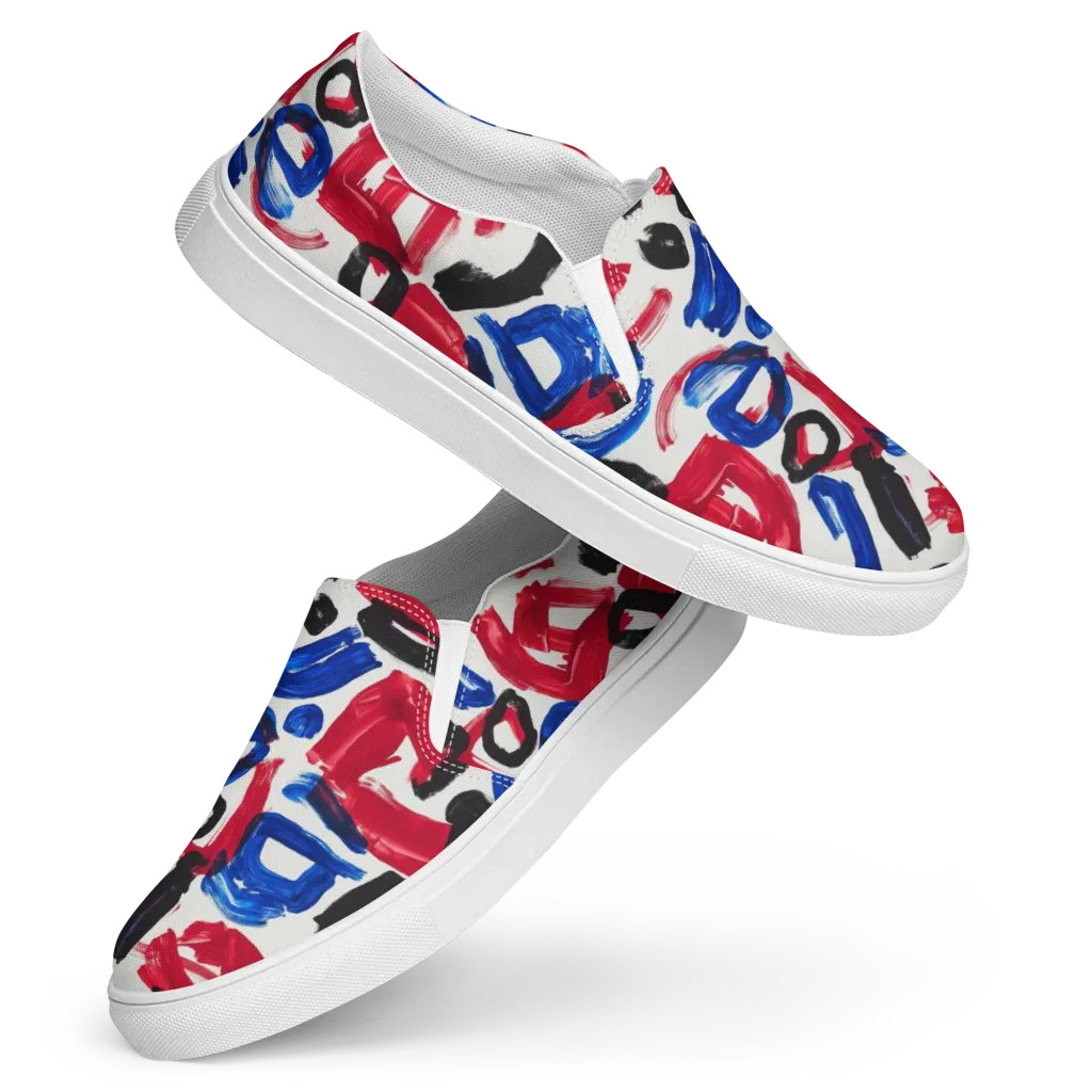 Red White Blue Brushline on Women's Slip-On Canvas Shoes — Front