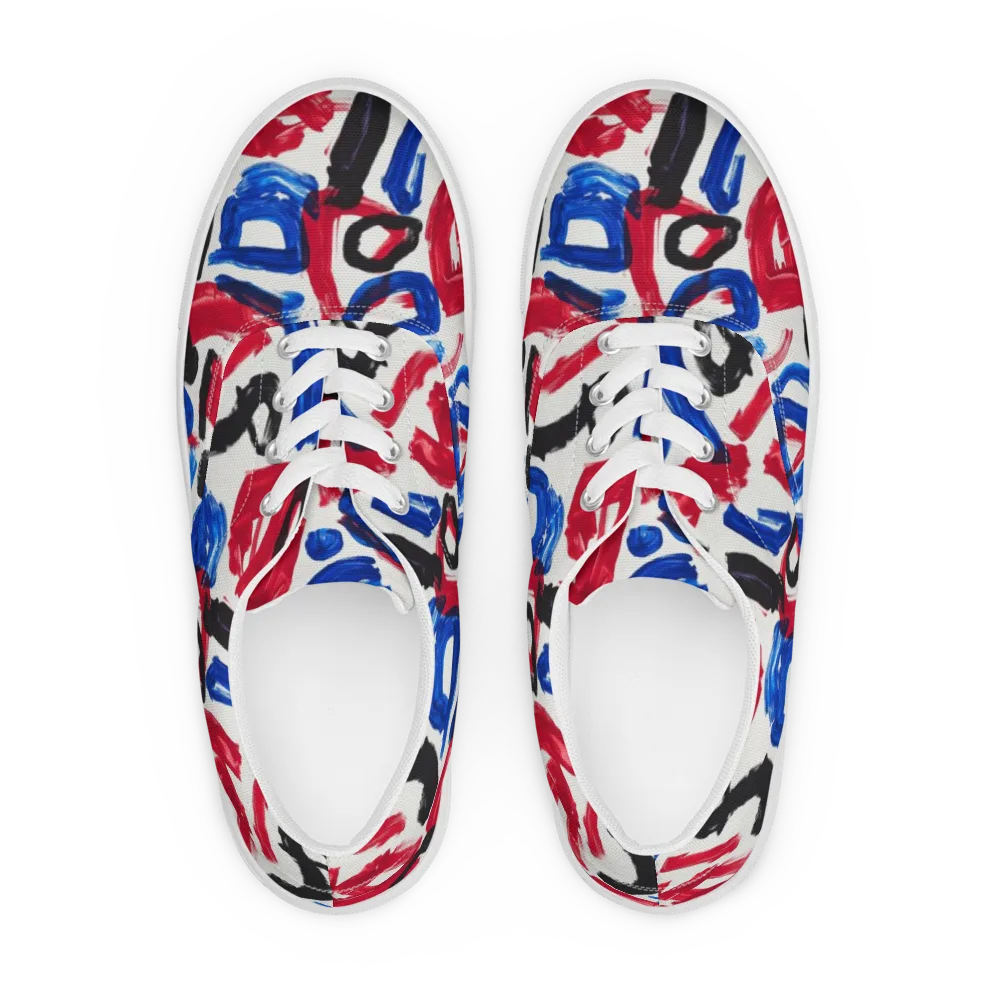Red White Blue Brushline on Men's Lace-Up Canvas Shoes — Front