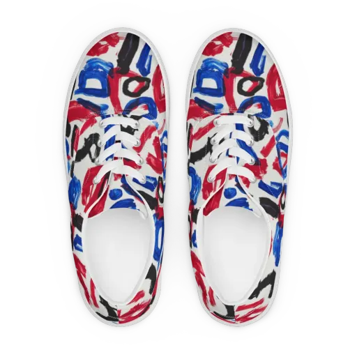 Red White Blue Brushline on a Men's Lace-Up Canvas Shoes