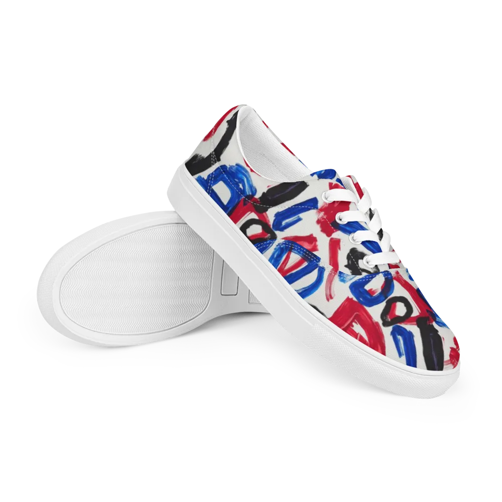 Red White Blue Brushline on Men's Lace-Up Canvas Shoes — Right Front