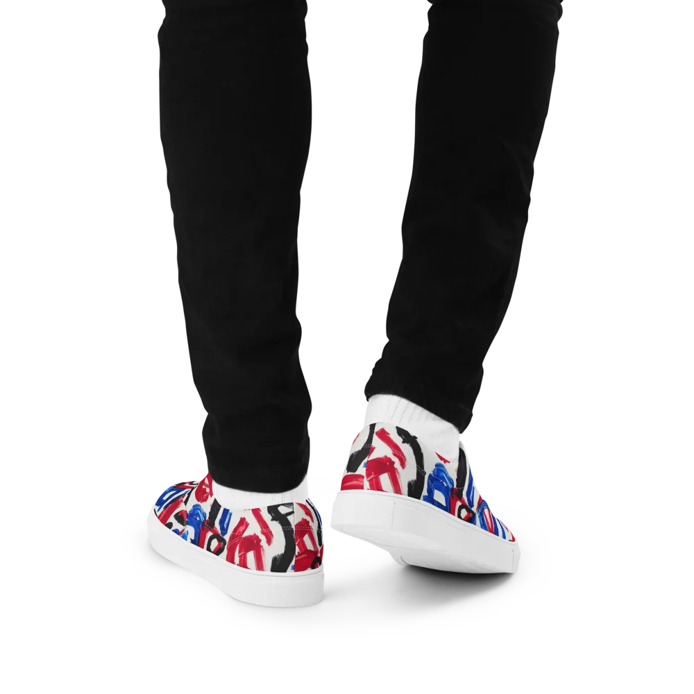 Red White Blue Brushline on Men's Lace-Up Canvas Shoes — Back