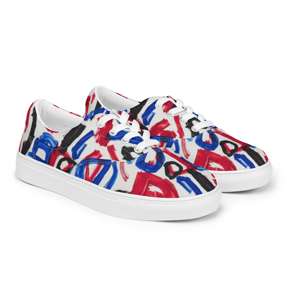 Red White Blue Brushline on Men's Lace-Up Canvas Shoes — Right Front