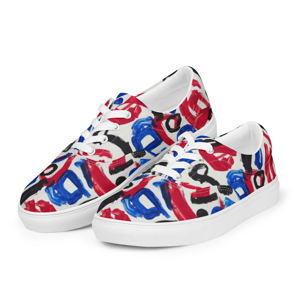 Red White Blue Brushline on Men's Lace-Up Canvas Shoes — Left Front