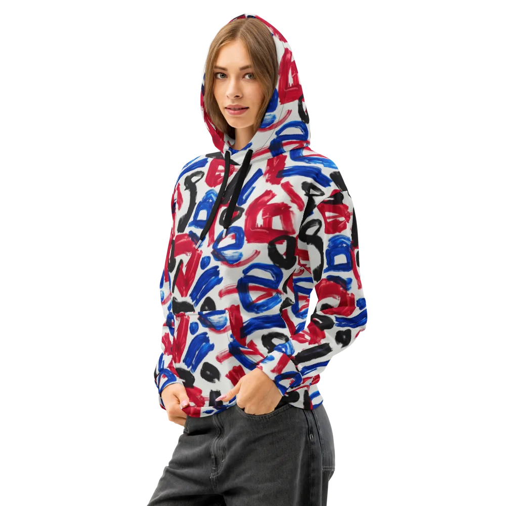 Red White Blue Brushline on Cotton Hoodie — Left Front