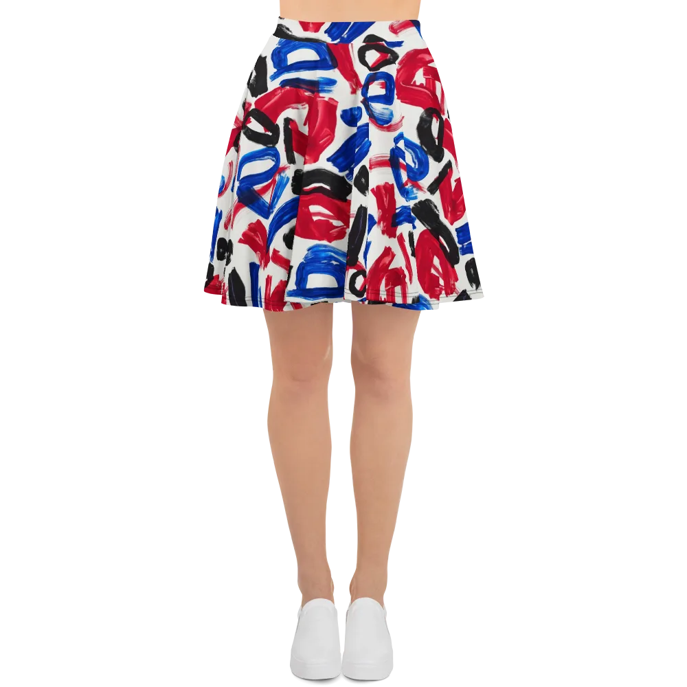 Red White Blue Brushline on Skater Skirt — Front
