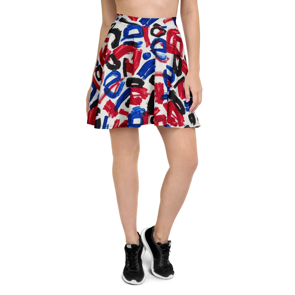 Red White Blue Brushline on Skater Skirt — Front