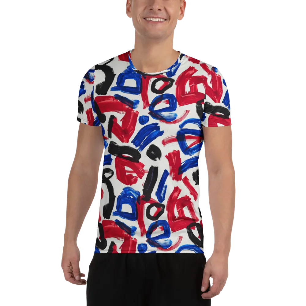 Red White Blue Brushline on Men's Athletic T-Shirt — Front