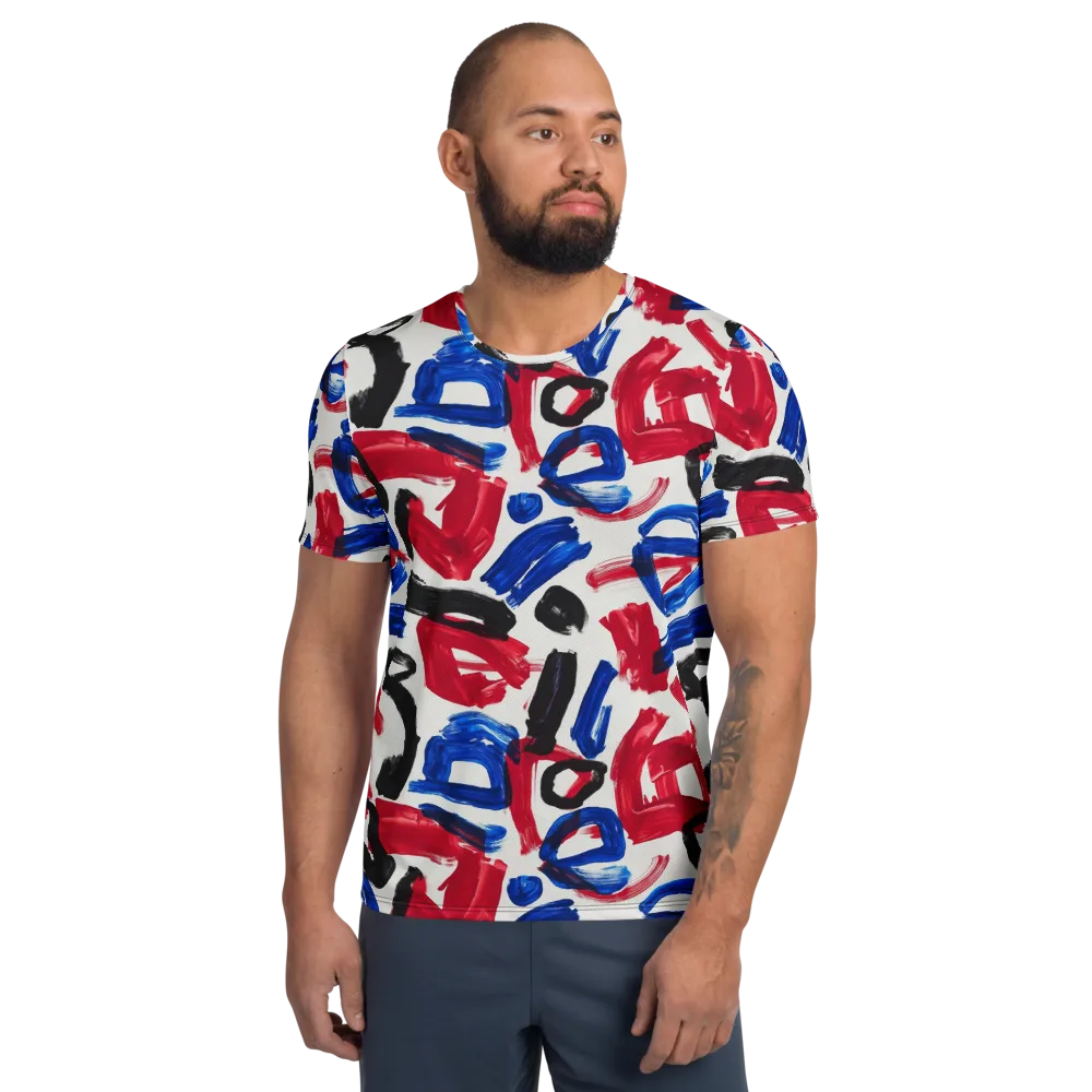 Red White Blue Brushline on Men's Athletic T-Shirt — Front