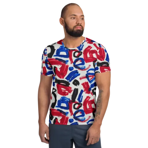 Red White Blue Brushline on a Men's Athletic T-Shirt