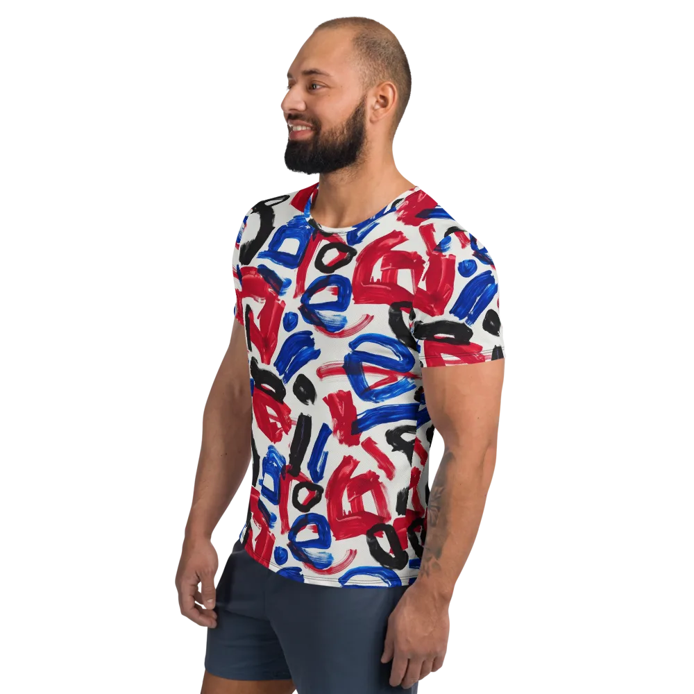 Red White Blue Brushline on Men's Athletic T-Shirt — Left