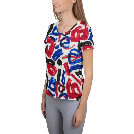 Red White Blue Brushline on a Women's Athletic T-Shirt