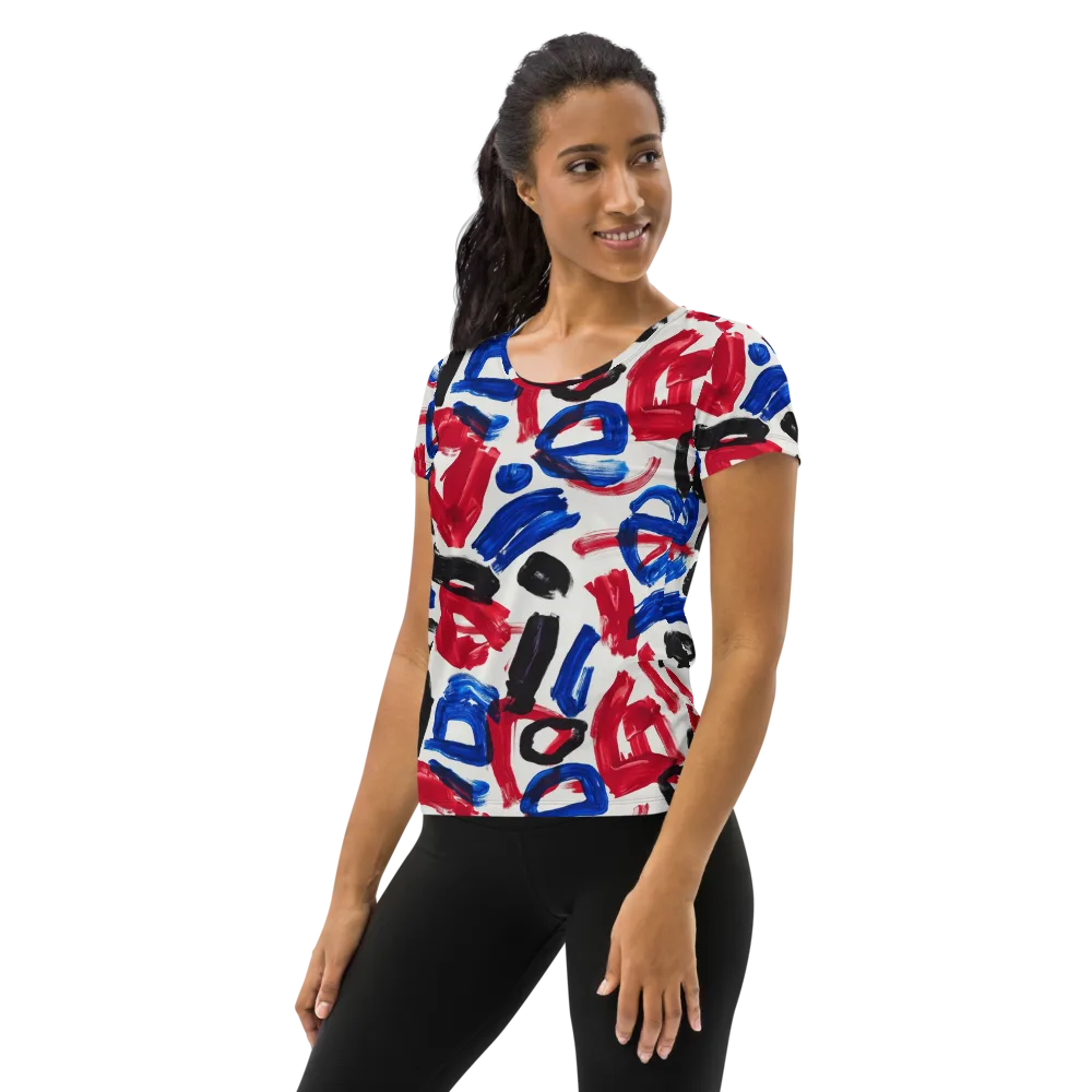 Red White Blue Brushline on Women's Athletic T-Shirt — Left
